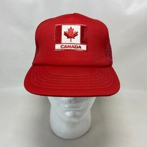 Vtg‎ 80s International Insignia Canada Hat Cap Snap Back Red Patch Mesh Trucker